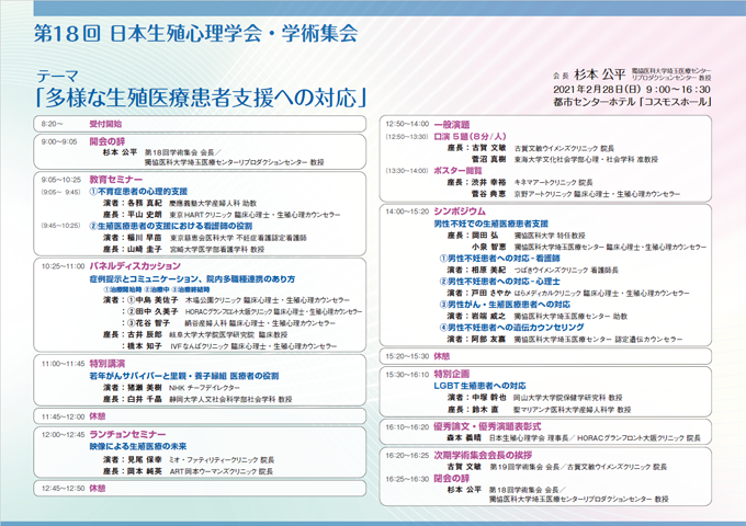 日本生殖心理学会 第18回 学術集会 プログラム